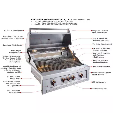 Barbecue Gaz Encastrable Ruby Ir 4 Feux - 91cm - Sunstone 4 Barbecue Gaz Encastrable Ruby Ir 4 Feux - 91cm - Sunstone – Image 2